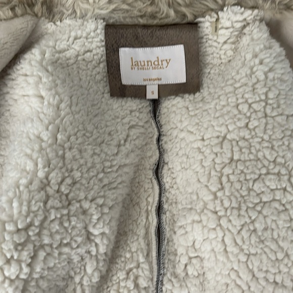 Laundry by Shelli Segal Women Taupe/Ivory Faux Suede & Fur Trim Coat size S - Picture 7 of 10